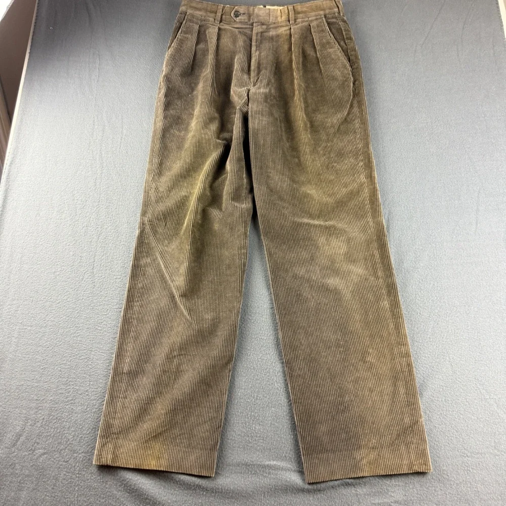 Vintage LL Bean Double Pleated Corduroy Pants Men's 33 (Fits 32x32) Brown Faded